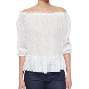 ✨Rebecca Taylor Zigzag Off The Shoulder ChiffonBlouse 8 Women’s White Ruffle